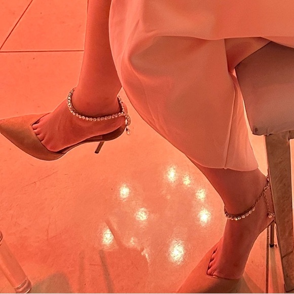 Jimmy CHOO Saeda 100 crystal-embellished suede pumps in Ballet pink/crystal - Picture 5 of 14